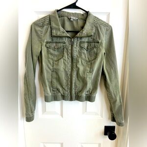 Rubbish zip-front military-style slightly cropped jacket army green bomber XS